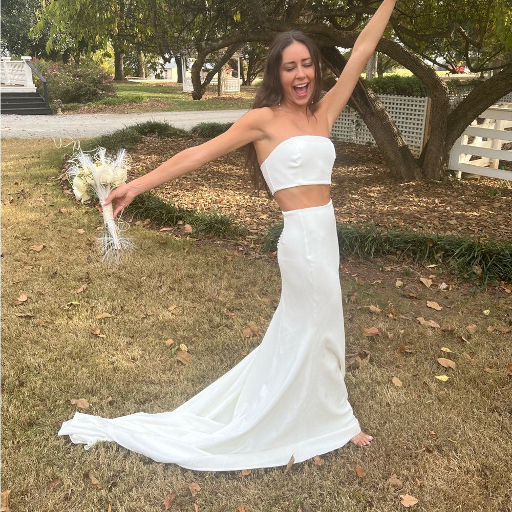 Showpo hopeless romantic strapless two piece top and skirt set in ivory
